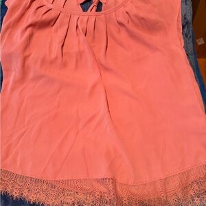 Sleeveless Dusty Rose Lace-Hem Blouse